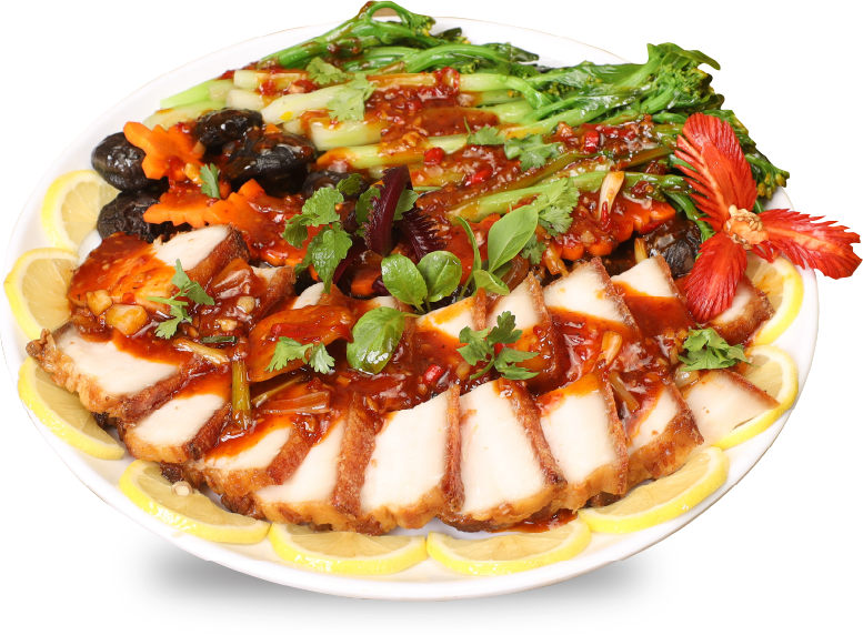 Fried Crispy Pork Belly with Chinese Choy sum